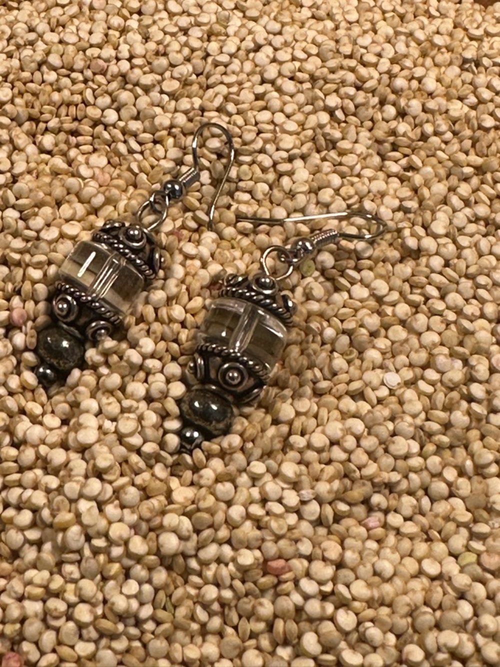 Clear Glass and Silver Drop Earrings - Women Jewelry - Picture 4 of 6